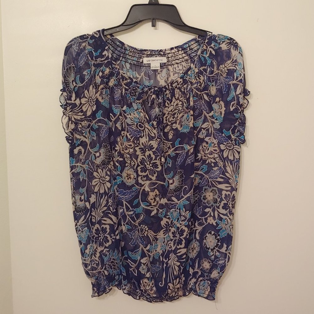Liz Claiborn Blue Floral Sheer Blouse